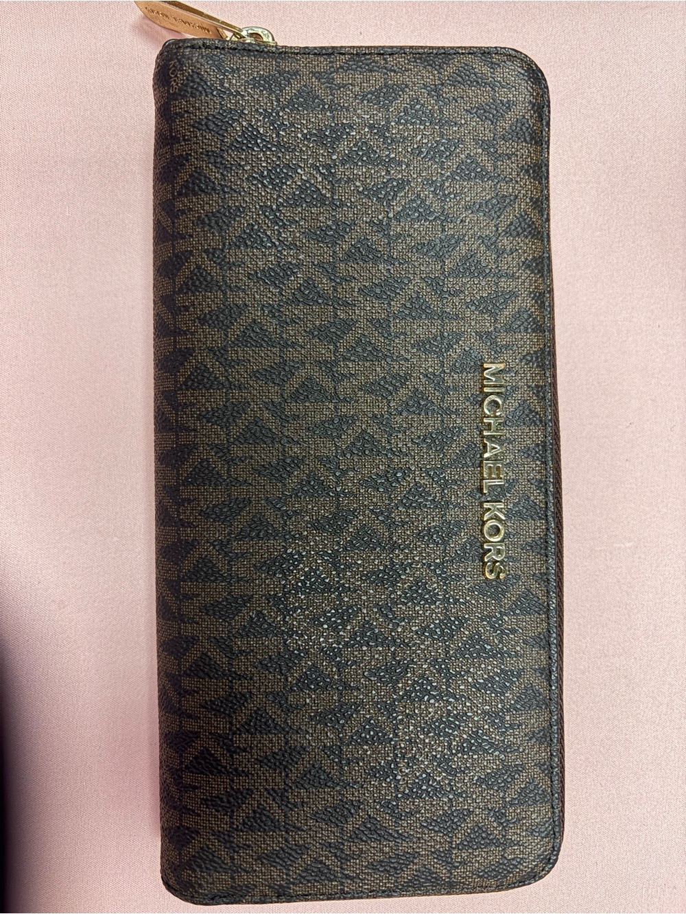 Michael Kors Brown Monogram Continental jet set Wallet with Gold Logo